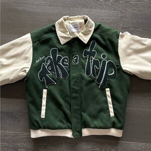 house of sunny take a trip green varsity jacket